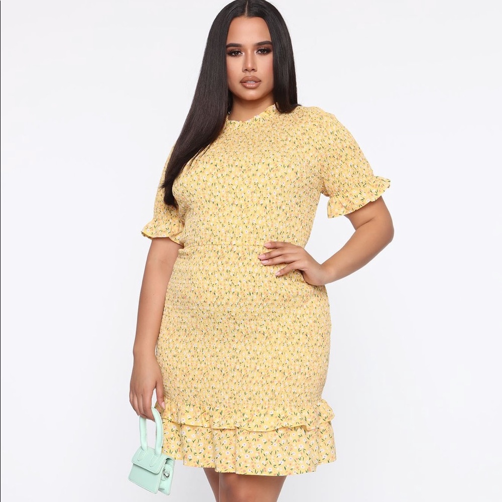 Yellow Shirred Dress